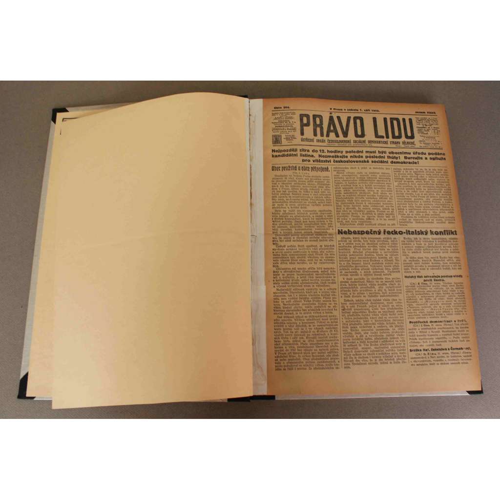 Právo lidu 1923, ročník XXXII (září) (noviny, deník, první republika, sociální demokracie mj. Nebezpečný řecko-italský konflikt, Největší katastrofa světa - zemětřesení Japonsko, Před zítřejší bitvou!, Tragedie K. Kálala, Cařihrad, Sjezd legionářů)