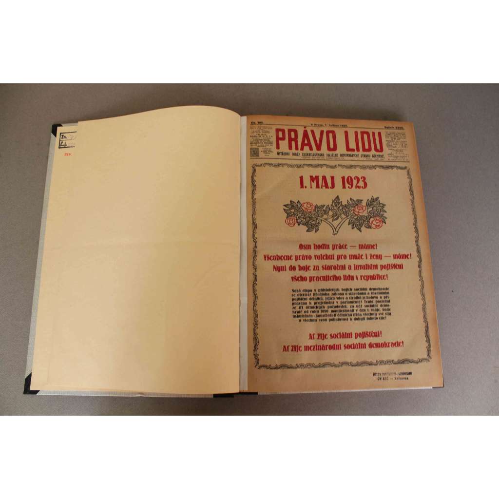 Právo lidu 1923, ročník XXXII (květen) (noviny, deník, první republika, sociální demokracie mj. 1. Máj 1923, O mír s Tureckem, Pomozte Znojemsku!, Charlotta G. Masaryková úmrtí)