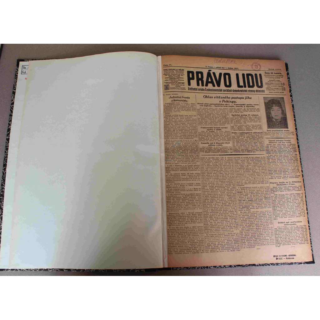 Právo lidu 1927, roč. XXXVI. (duben) (noviny, deník, první republika, sociální demokracie, mj. Dělnická Olympiada, Gandhí, W. Churchill, Proti bílému teroru na Litvě, Železniční neštěstí v Brně, F. Werfel - Sen o starém muži)