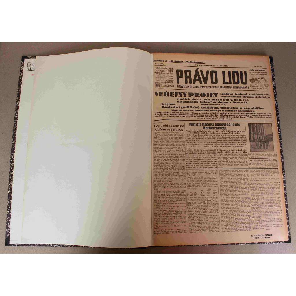 Právo lidu 1927, roč. XXXVI. (září) (noviny, deník, první republika, sociální demokracie, mj. Proti reakci a fašismu!, Kolín, Socialistický protest u vlády, Petr Bezruč, Stránský a Stříbrný, Ve jménu demokracie - do volebního boje!)