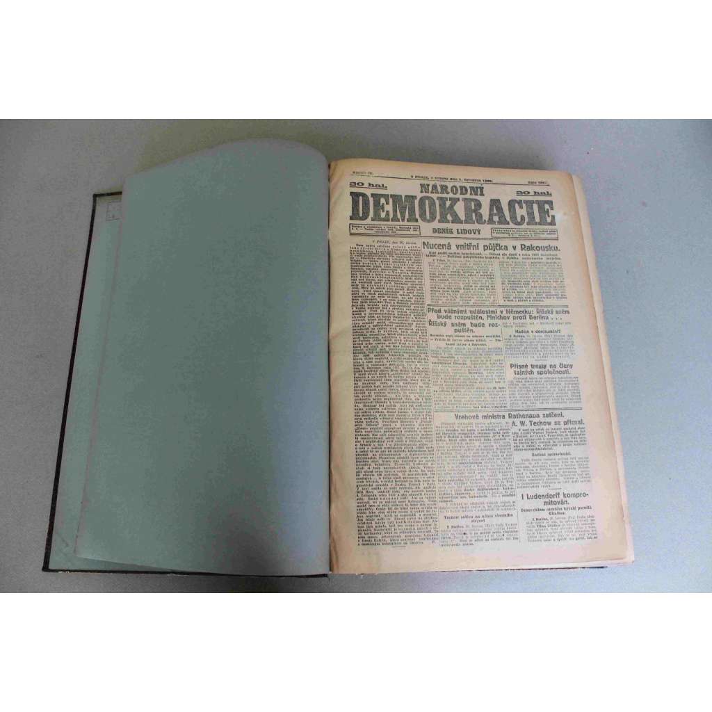 Národní demokracie 1922, roč. IV. (červenec-prosinec) (noviny, deník, první republika, mj. A. Rašín - Konec hospodářského rozmachu Německa, Vážné události v Polsku, Nezdar konference v Haagu, Před občanskou válkou v Itálii, 28. říjen)