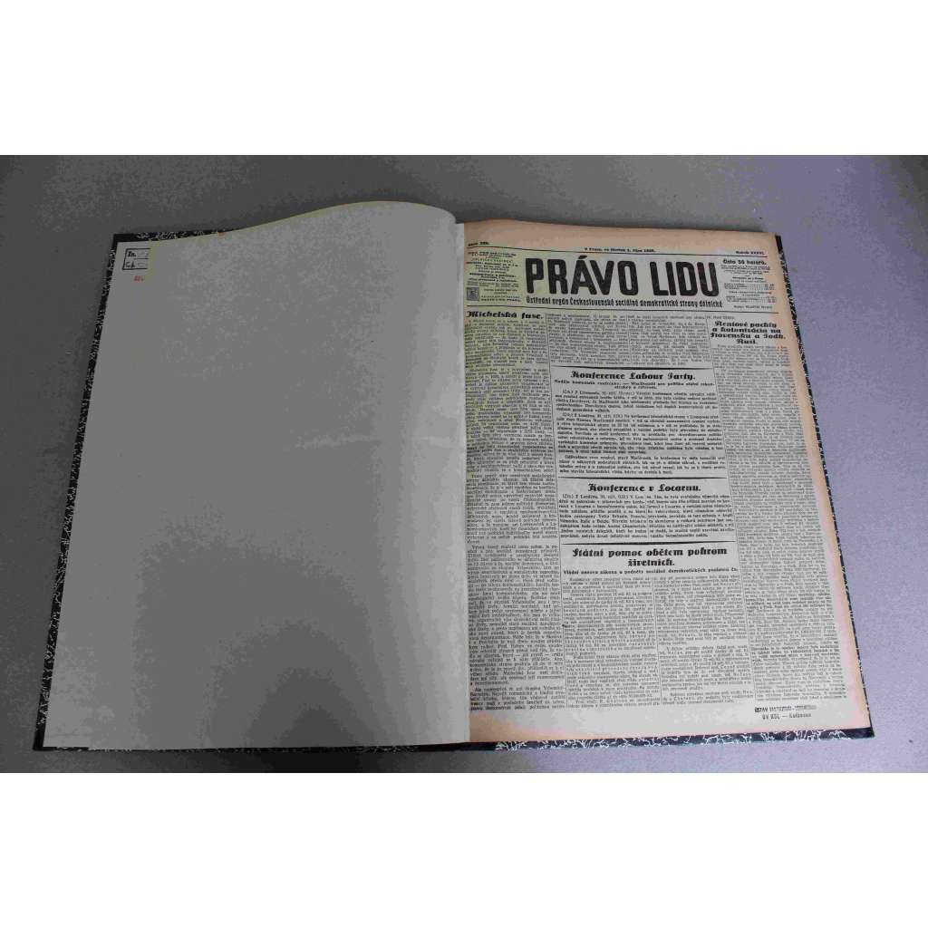 Právo lidu 1925, roč. XXXIV (říjen) (noviny, deník, první republika, sociální demokracie, mj. 28. říjen, Mussoliniova kniha o Husovi, Konference v Locarnu, Německo přijalo bezpečnostní pakt, Národní shromáždění rozpuštěno, MacDonald v Praze)