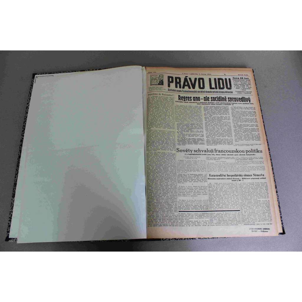 Právo lidu 1934, roč. XLIII (červen) (noviny, deník, první republika, sociální demokracie, mj. Dělnická Olympiada, ČSR druhé na mistrovství světa [fotbal], Hitlerovský teror otřásá celým Rakouskem, Porady Hitlera s Mussolinim)