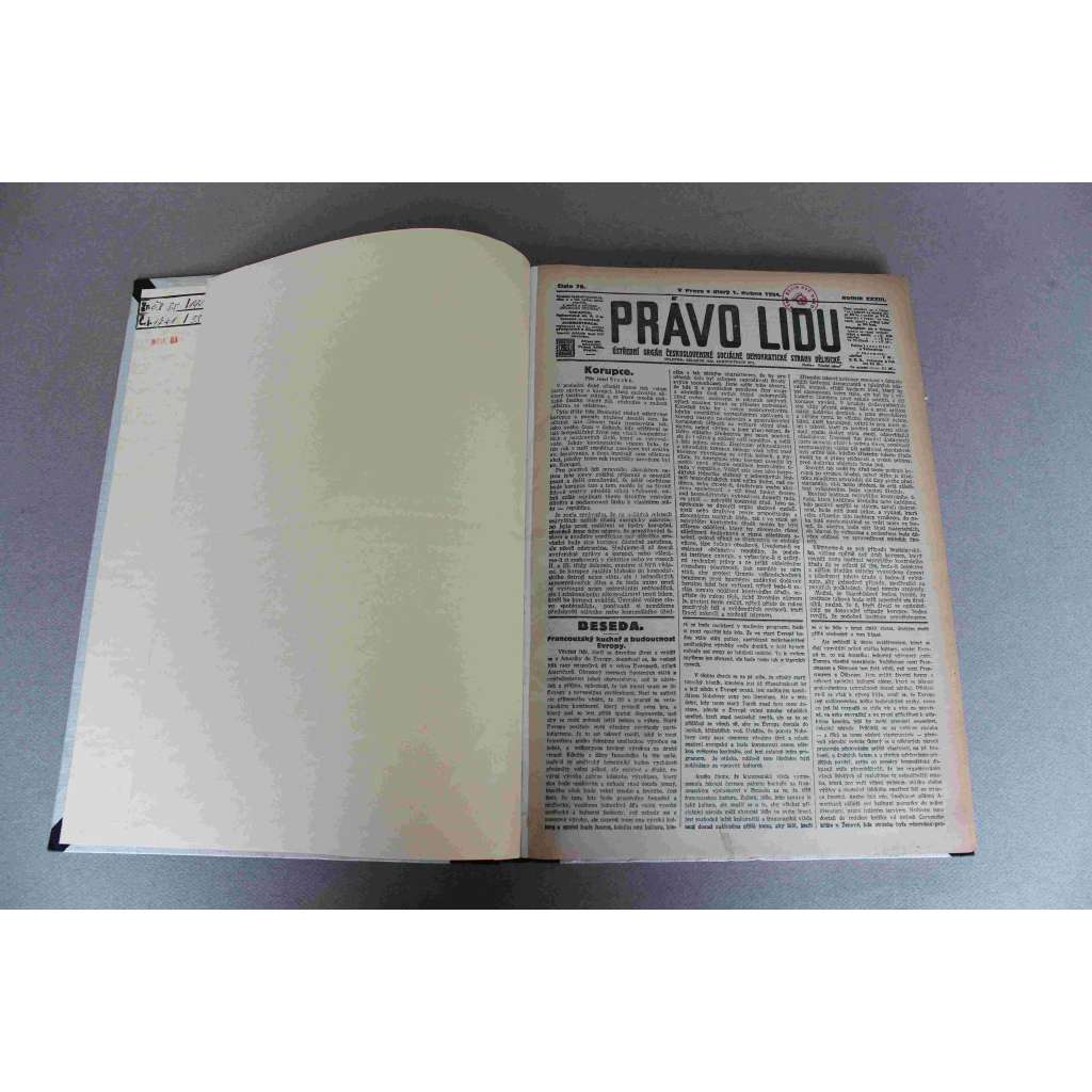 Právo lidu 1924, roč. XXXIII (duben) (noviny, deník, první republika, sociální demokracie, mj. Itálie před volbami, První Máj 1924, ČSR v zrcadle polské politiky, Podkarpatsko, Bilance obsazení Poruří, Fašistické volby)