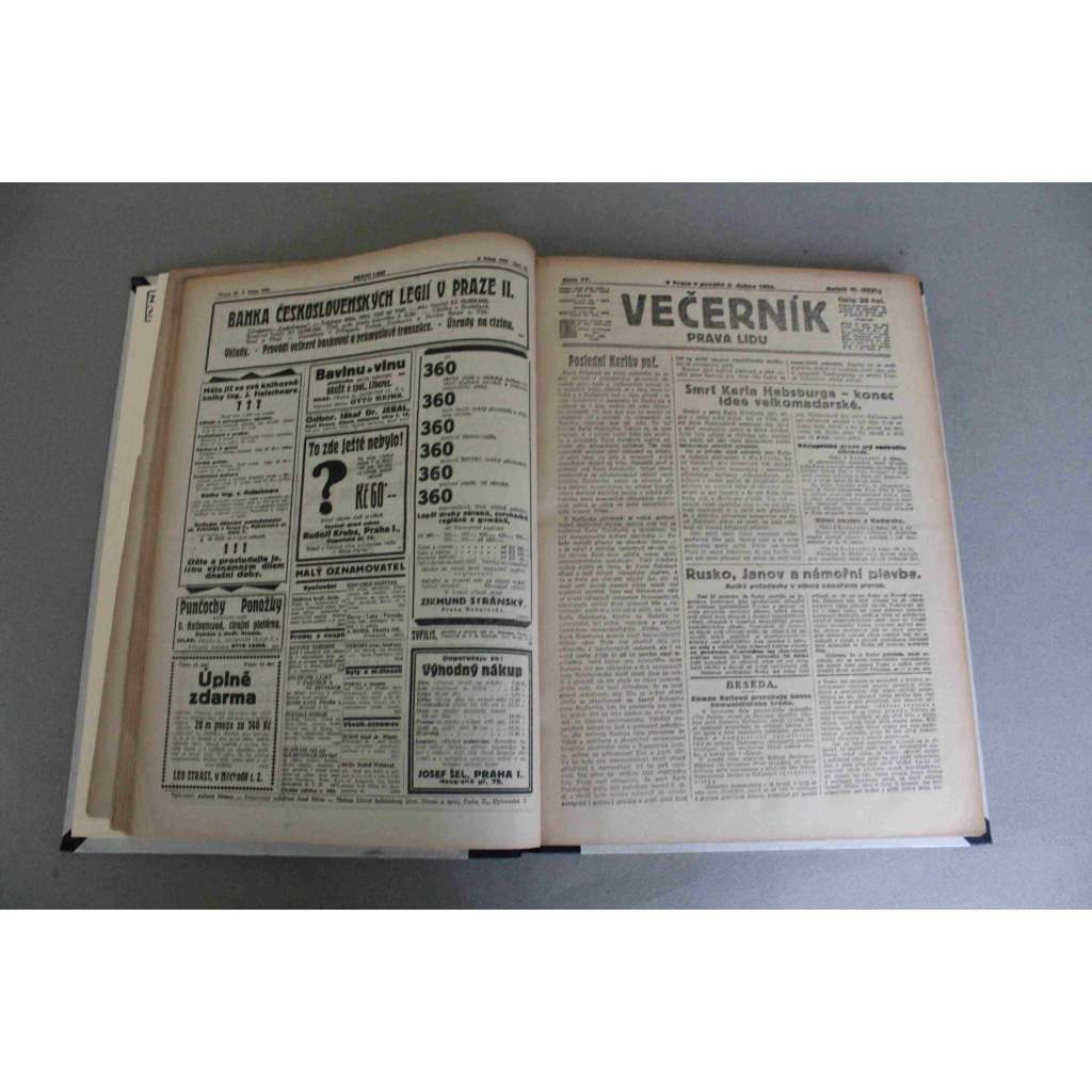 Právo lidu 1922, roč. XXXI (duben) (noviny, deník, první republika, sociální demokracie, mj. Smrt Karla Habsburka [úmrtí Karel I.], Z dnešního Ruska, Janovská konference, Lidojedství v Rusku, Spojené Státy Evropské?)