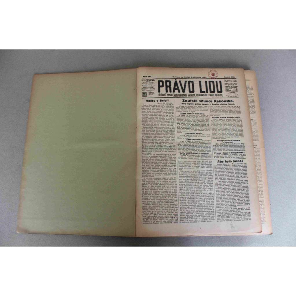 Právo lidu 1921, roč. XXX (prosinec) (noviny, deník, první republika, sociální demokracie, mj. O německé reparace, Stávka ostravských horníků, Papež proti ČSR, Maďarská vláda a Karlův puč, Bela Kun na pranýři komunistů)
