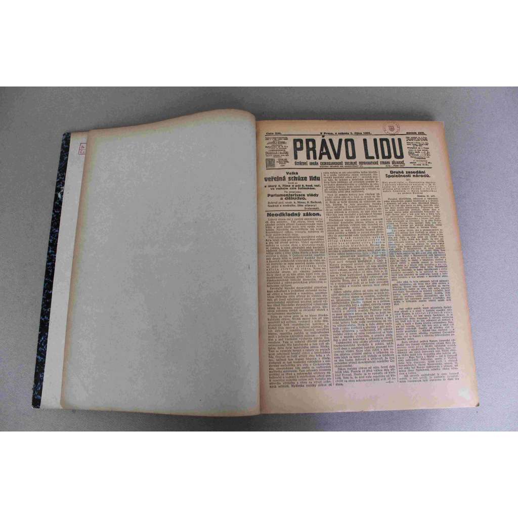 Právo lidu 1921, roč. XXX (říjen) (noviny, deník, první republika, sociální demokracie, mj. Letošní 28. říjen, Karel Havlíček [Borovský], Habsburk zříká se trůnu, Žádná polsko-ruská válka!, Bela Kun komanduje)
