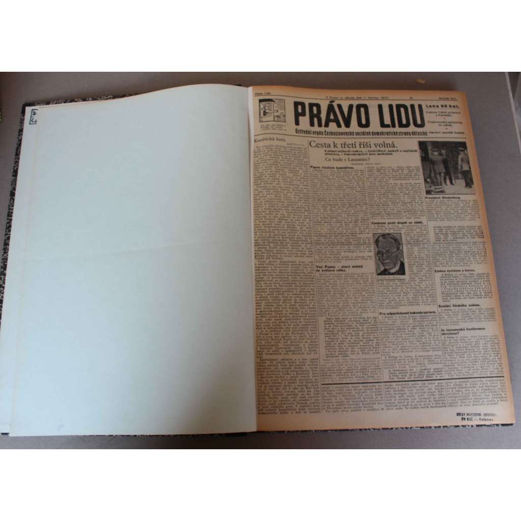 Právo lidu 1932, roč. XLI (červen) (noviny, deník, první republika, sociální demokracie, mj. Cesta k třetí říši volná [Papen], Rozhovor spisovatele E. Ludwiga se Stalinem, Říšský sněm rozpuštěn, Vláda junkerů obnoví Hitlerovu armádu)
