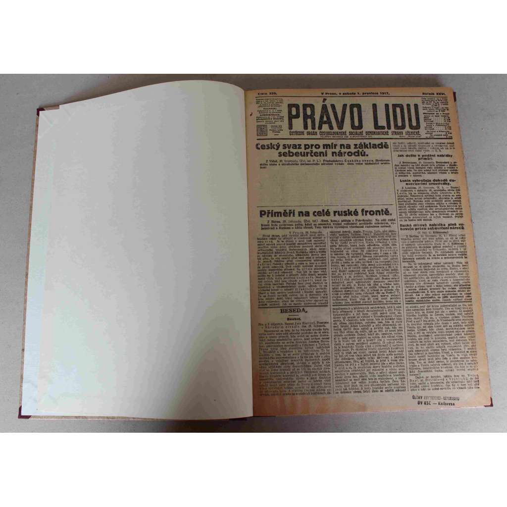 Právo lidu 1917, roč. XXVI (prosinec) (noviny, deník, první světová válka, sociální demokracie, mj. Příměří na celé ruské frontě, Příměří na východě, Hrabě Czernin o sebeurčení národů, Czernin a Lenin, Uhry proti Rakousku) Právo lidu 1917, roč. XXVI (prosinec) (noviny, deník, první světová válka, sociální demokracie, mj. Příměří na celé ruské frontě, Příměří na východě, Hrabě Czernin o sebeurčení národů, Czernin a Lenin, Uhry proti Rakousku)