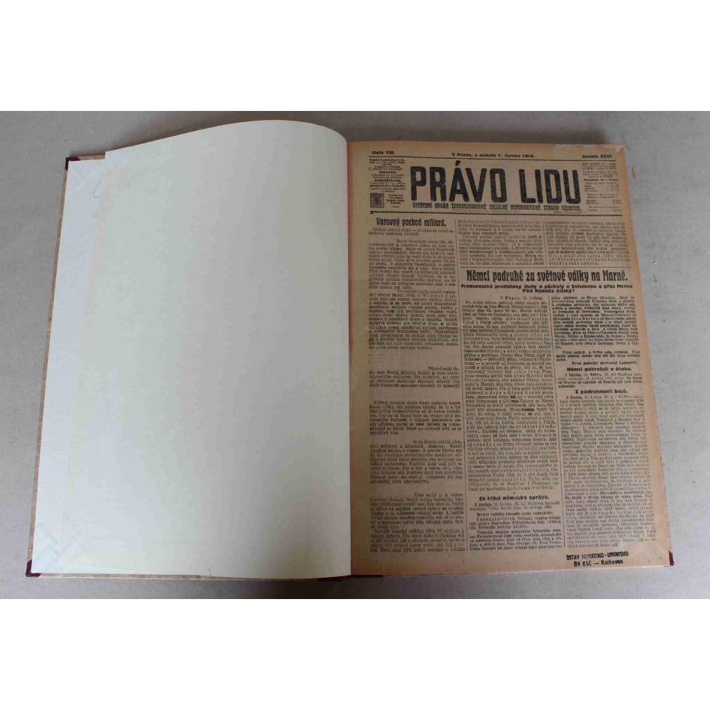 Právo lidu 1918, roč. XXVII (červen) (noviny, deník, první světová válka, sociální demokracie, mj. Němci podruhé za světové války na Marně, Česká a německá politika, 8. válečná půjčka, Proklamace Trockého proti československým plukům) Právo lidu 1918, roč. XXVII (červen) (noviny, deník, první světová válka, sociální demokracie, mj. Němci podruhé za světové války na Marně, Česká a německá politika, 8. válečná půjčka, Proklamace Trockého proti československým plukům)