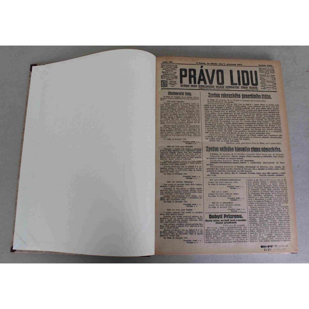 Právo lidu 1915, roč. XXIV (prosinec) (noviny, deník, první světová válka, sociální demokracie, mj. Pád Bitolje, Papež o válce, Rusové před Varnou, Boje na západní hranici Egypta, Nezdar na Soči, Vážné chvíle Řecka) Právo lidu 1915, roč. XXIV (prosinec) (noviny, deník, první světová válka, sociální demokracie, mj. Pád Bitolje, Papež o válce, Rusové před Varnou, Boje na západní hranici Egypta, Nezdar na Soči, Vážné chvíle Řecka)