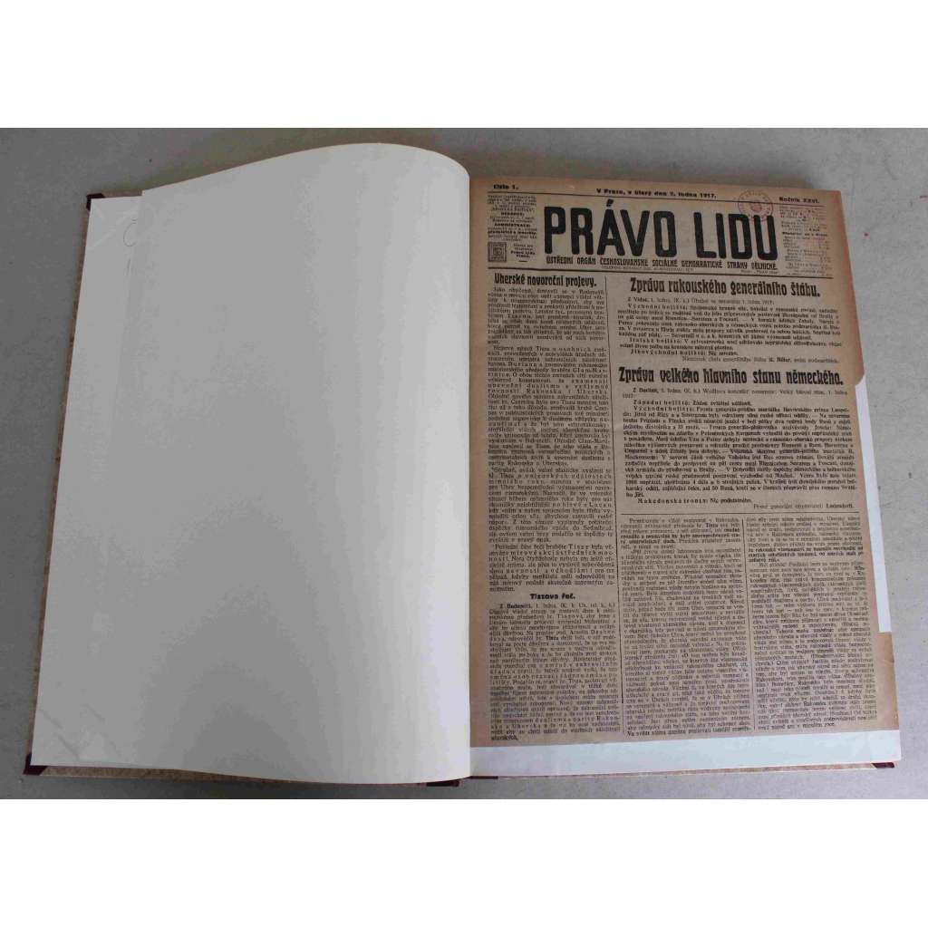 Právo lidu 1917, roč. XXVI (leden) (noviny, deník, první světová válka, sociální demokracie, mj. Císařové o odmítnutí nabídky míru, Mírové podmínky čtyřdohody, Wilson a ponorková válka, Český národ a rakouský stát)