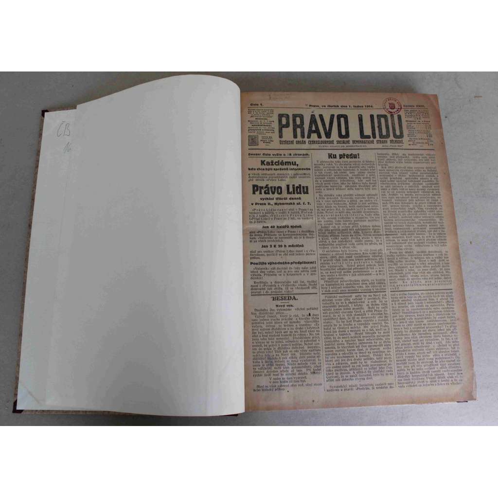 Právo lidu 1914, roč. XXIII (leden) (noviny, deník, Rakousko Uhersko, sociální demokracie, mj. Anglie a světový mír, Válečné přípravy Turecka proti Řecku, Dělnická výstava v Praze 1915, Bankrot v Mexiku, V Bulhrasku propuká revoluce!)