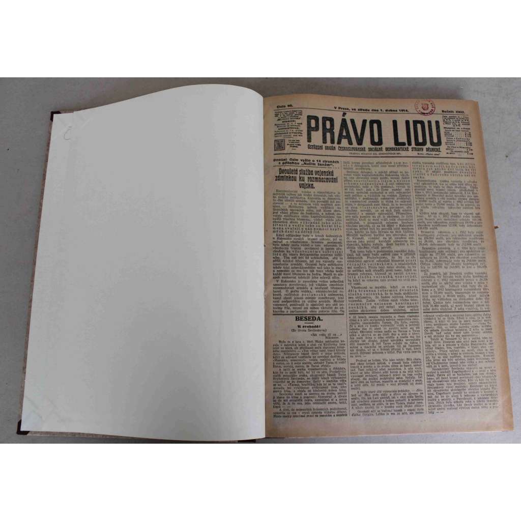 Právo lidu 1914, roč. XXIII (duben) (noviny, deník, Rakousko Uhersko, sociální demokracie, mj. Dělnická výstava v Praze 1915, Jakub Arbes mrtev, Občanská válka v Albanii, Před válkou na Západě?, Socha Svobody, Válka USA proti Mexiku)