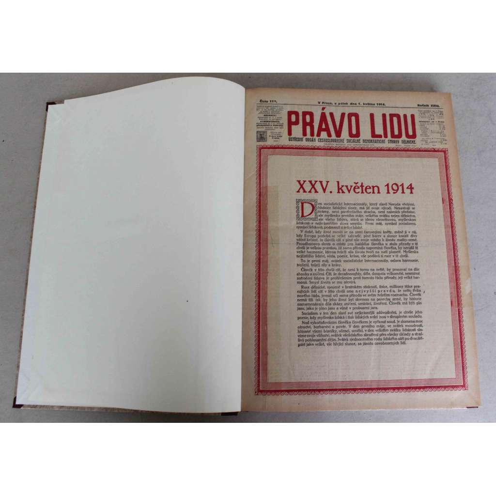 Právo lidu 1914, roč. XXIII (květen) (noviny, deník, Rakousko Uhersko, sociální demokracie, mj. XXV. květen 1914, Rodný dům W. Shakespeara, Dělnická výstava v Praze 1915, H. Heine a socialism, Švihova aféra, Albánské povstání)