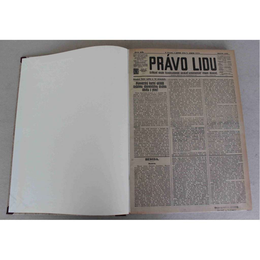 Právo lidu 1913, roč. XXII (srpen) (noviny, deník, Rakousko Uhersko, sociální demokracie, mj. Mírová konference v Bukurešti, Kavala, Německá zemská výstava v Chomutově, Co jsou Lurdy?, August Bebel zemřel)