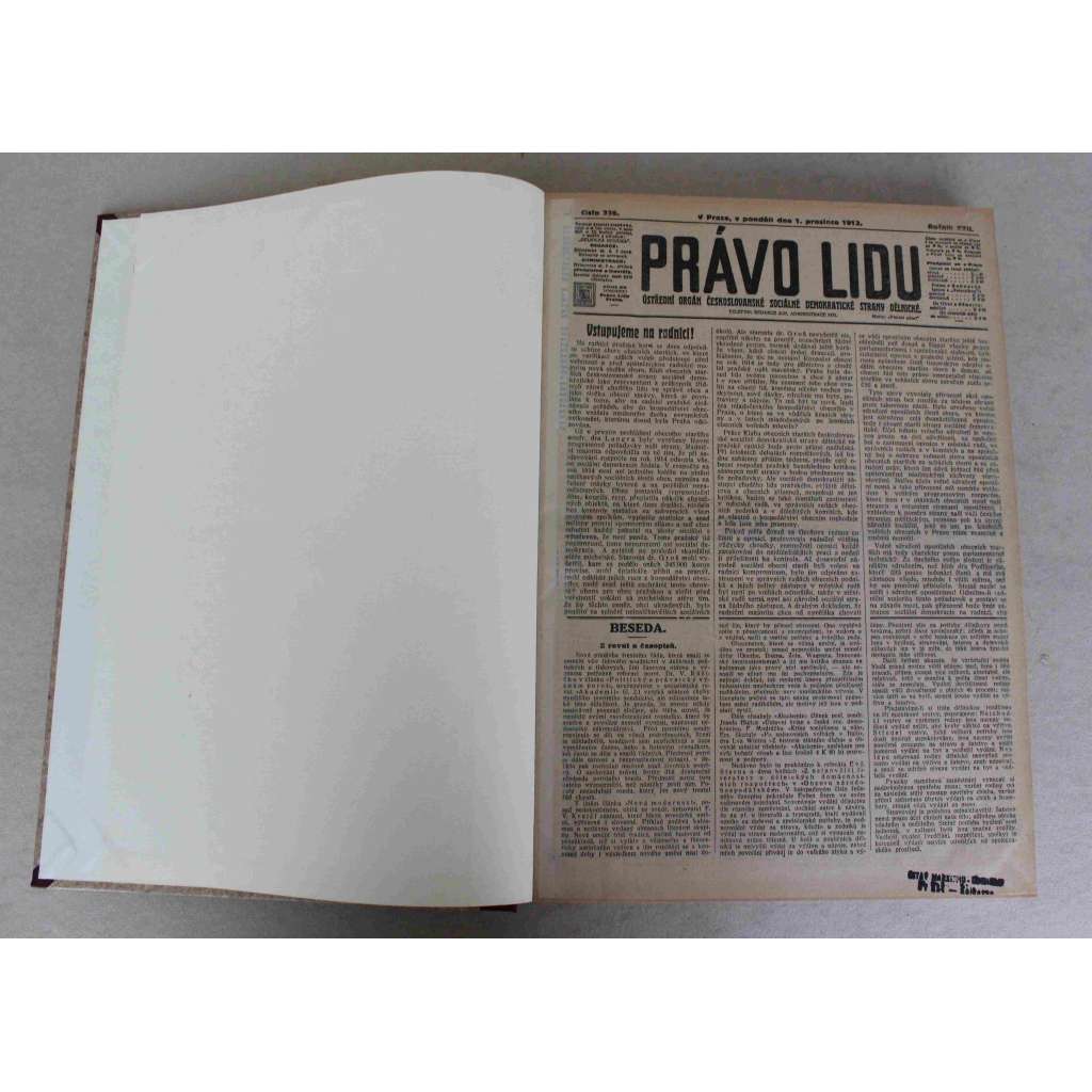 Právo lidu 1913, roč. XXII (prosinec) (noviny, deník, Rakousko Uhersko, sociální demokracie, mj. XI. sjezd ČSDSD, Vatikán a Itálie, František Ferdinand d´Este 50 let, K Pegoudovým letům v Praze, Boj knihtiskařů, Mona Lisa nalezena)