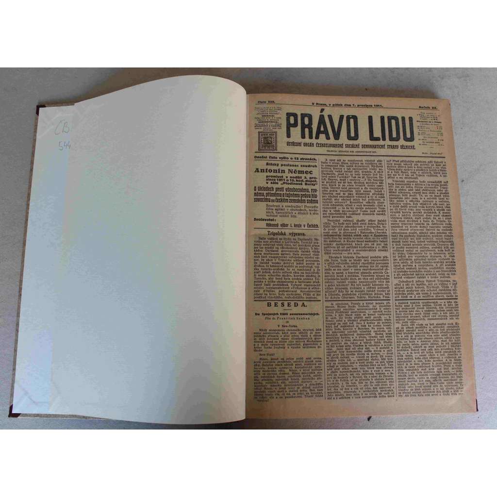 Právo lidu 1911, roč. XX (prosinec) (noviny, deník, Rakousko Uhersko, sociální demokracie, mj. Revoluce v Číně, J. S. Machar před pražskou porotou, Druhý Radecký!, Válka italsko-turecká, Desátý sjezd naší strany)
