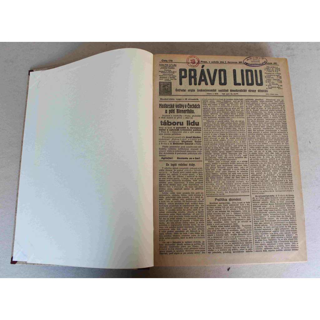 Právo lidu 1911, roč. XX (červenec-září) (noviny, deník, Rakousko Uhersko, sociální demokracie, mj. Maroko, Mezinárodní stávka námořníků, Vzpoura v Albánii, Jubilejní dělnická výstava v Kladně, Krimské prázdniny dra Kramáře)
