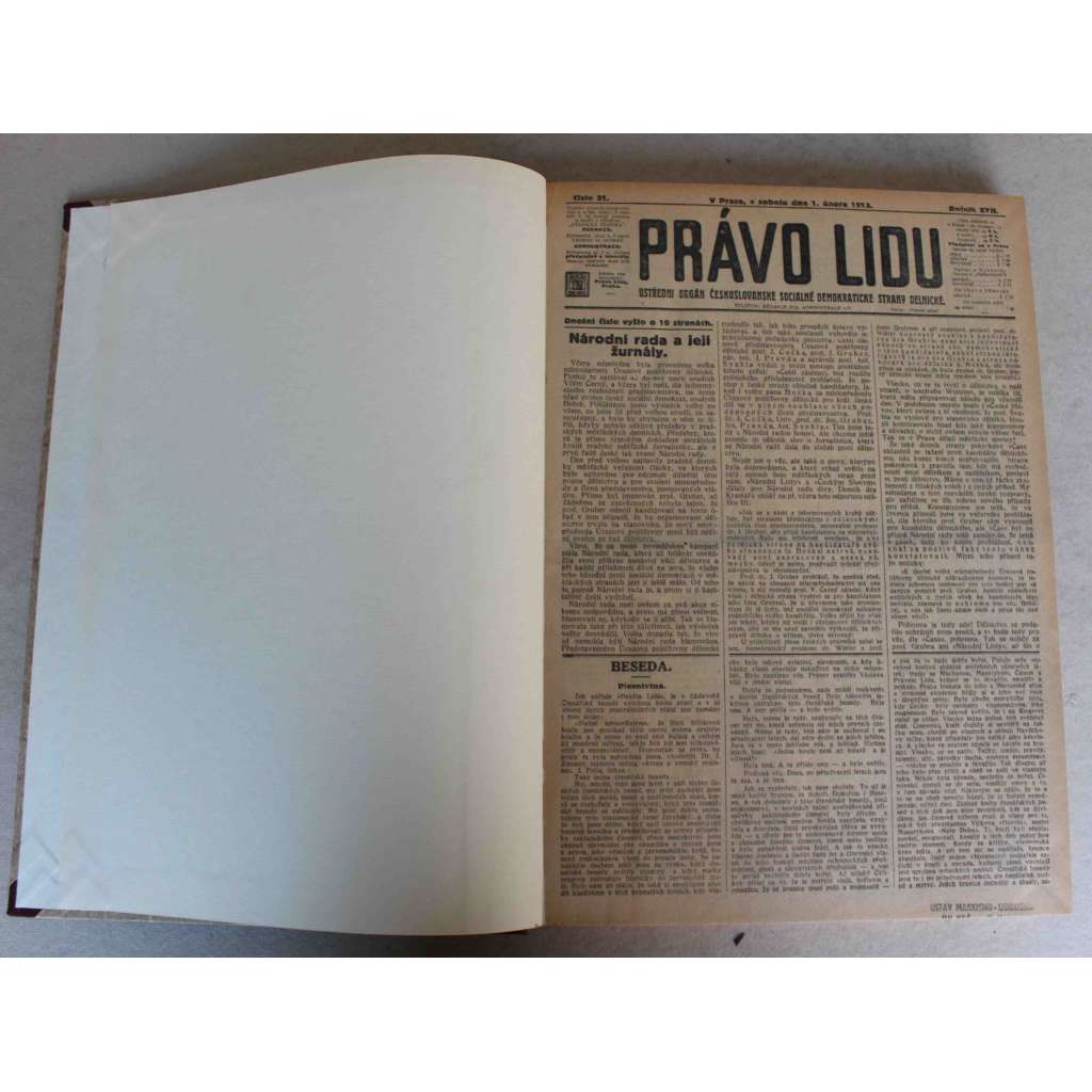 Právo lidu 1913, roč. XXII (únor) (noviny, deník, Rakousko Uhersko, sociální demokracie, mj. Nové zakročení velmocí [Balkánské války], Obnovená balkánská válka,  Boj o Mexiko, Nové hlavní město Australie, Schuhmeierova smrt)