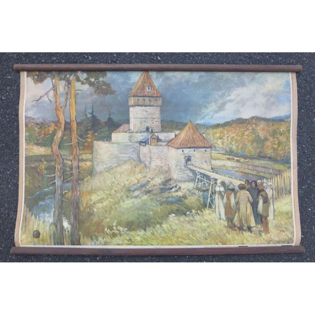 Kozí hrádek - Sezimovo Ústí, Tábor - dějepis - školní plakát - výukový obraz (hrad, kde pobýval Mistr Jan Hus)