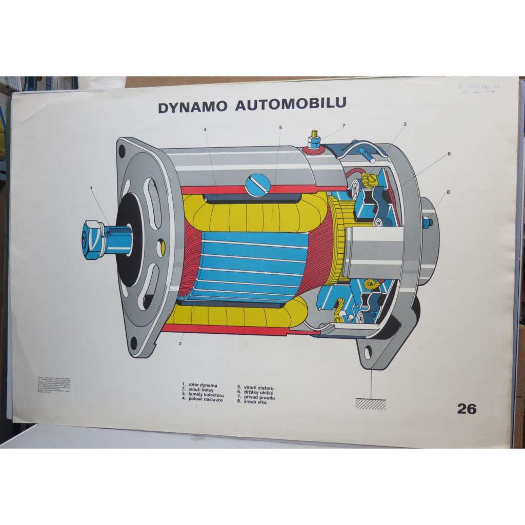 Dynamo automobilu - automobil - školní plakát - Schema části motoru