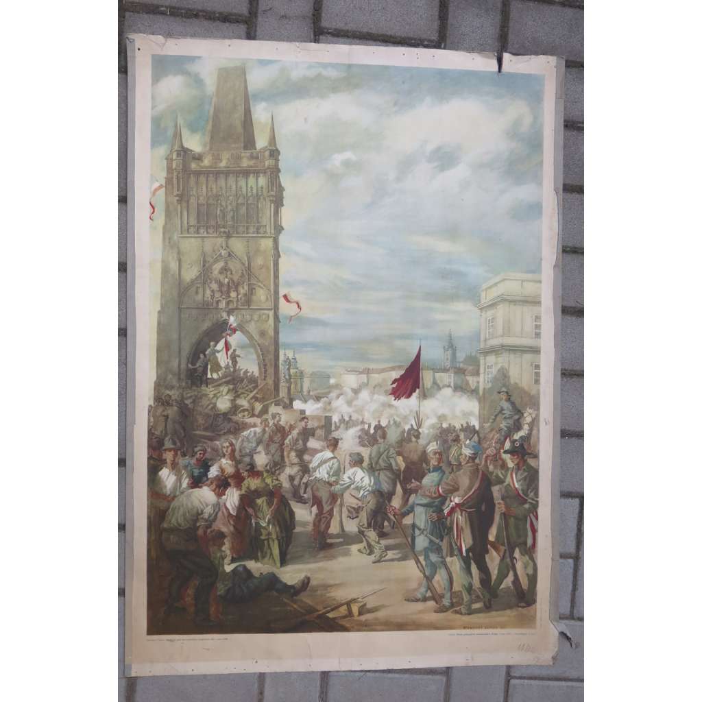 Barikády pod starou mosteckou věží 1848 - obraz -dějepis - školní plakát