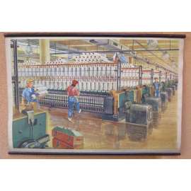 V přádelně - textilní továrna - školní plakát
