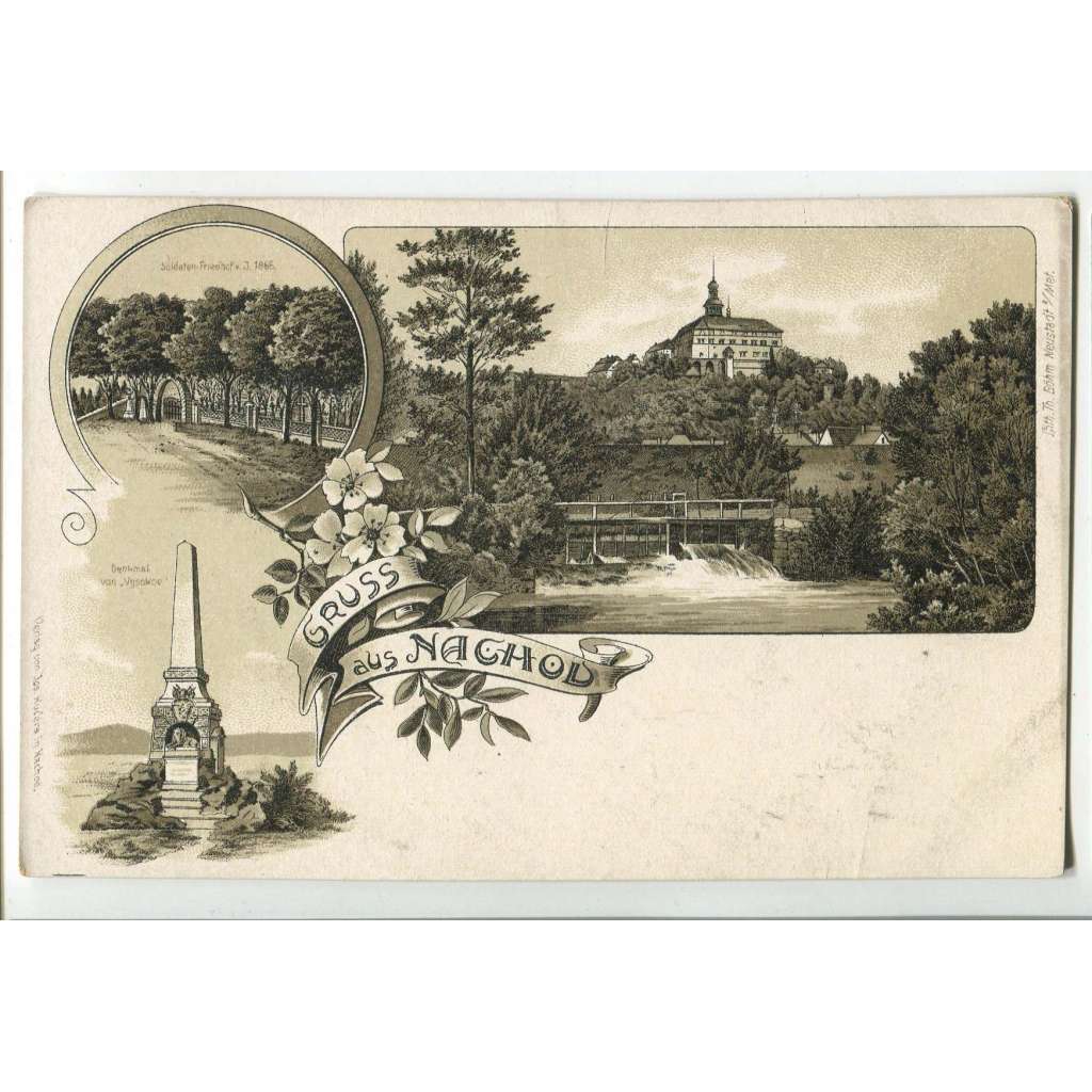 Náchod, pomník 1866, litografie
