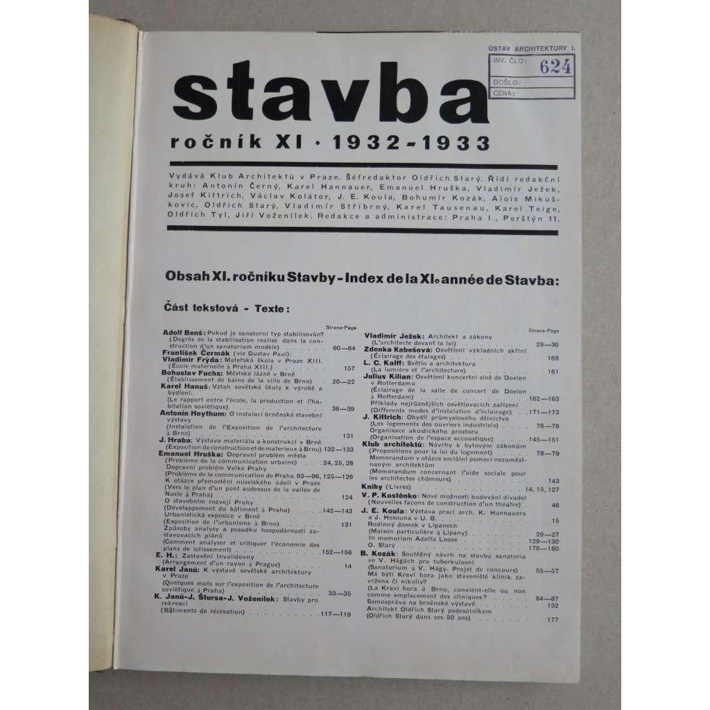 Stavba, měsíčník nové architektury, ročník XI., 1932-1933 Nekompletní, (časopis - moderní architektura) -