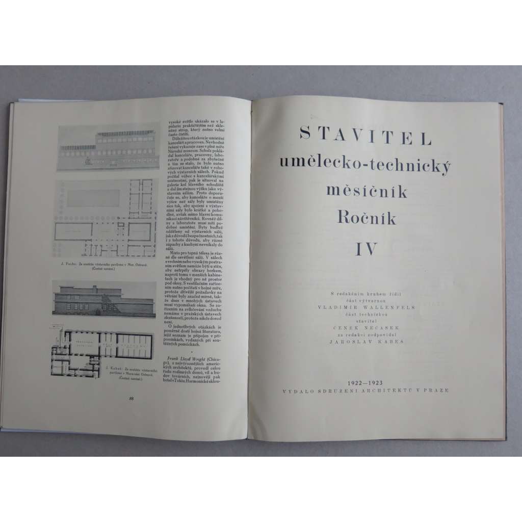 Stavitel, umělecko-technický měsíčník, ročník IV., 1922-1923 (časopis, moderní architektura) - (titulní list vevázaný doprostřed)