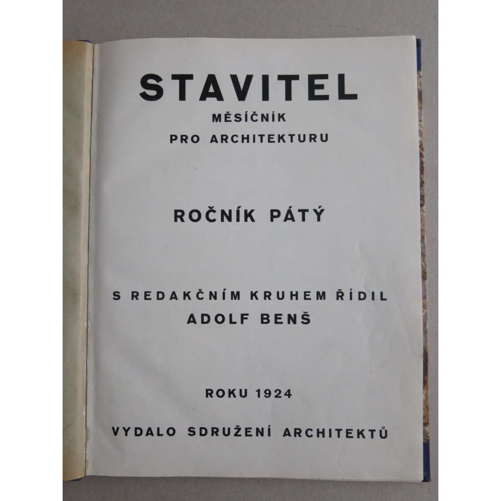 Stavitel, měsíčník pro architekturu, ročník V., 1924. (časopis, moderní architektura) -