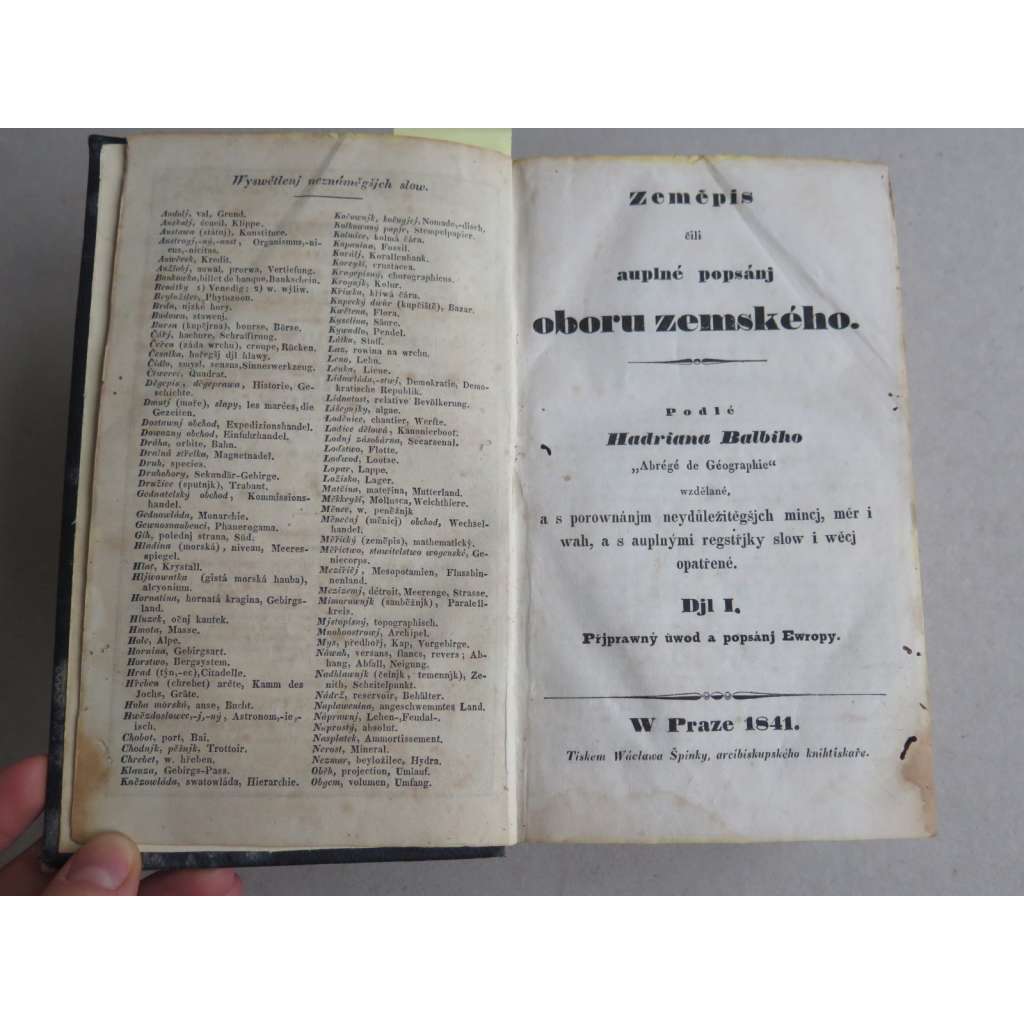 Zeměpis čili Úplné popsání oboru zemského I (1841)