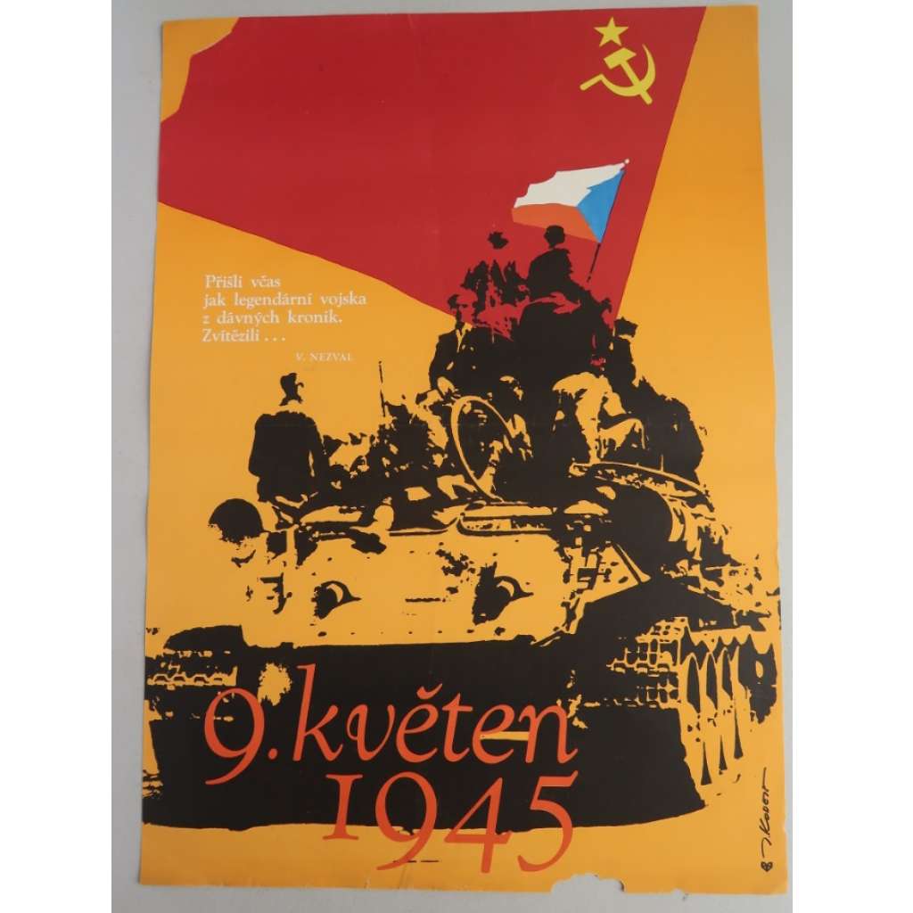 Plakát - 9. květen - komunismus, propaganda (tank, Rudá armáda)