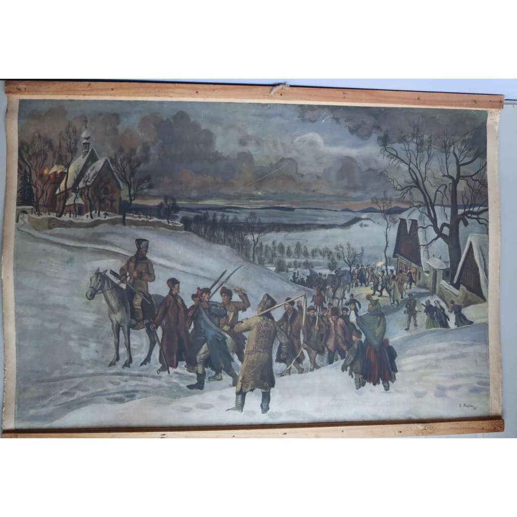 Vzbouření selského lidu před Rtyňskou rychtou - školní plakát - výukový obraz - Rtyně v Podkrkonoší, selské povstání roku 1775, dějepis