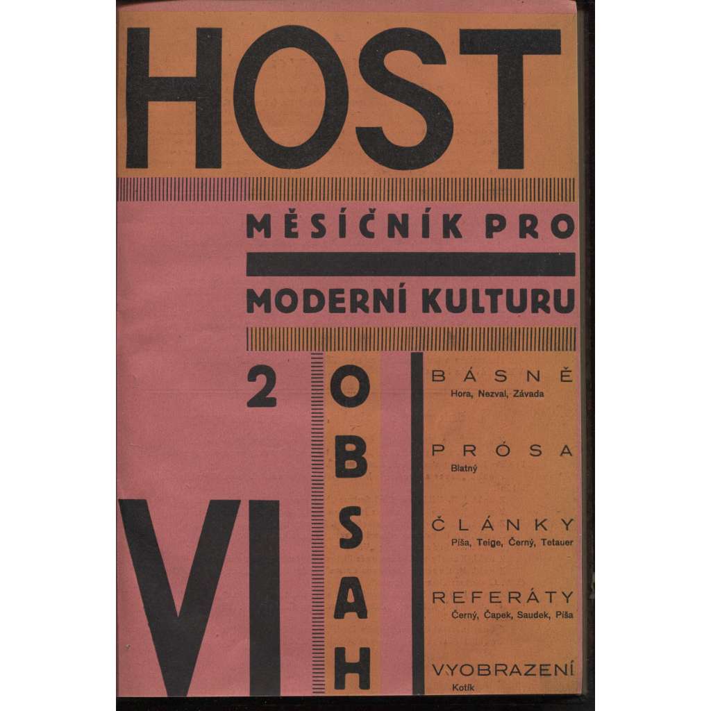Host, ročník VI./1923 (Měsíčník pro moderní kulturu č 1-10 + obálka z čísla 2) (přívažek Dobrá kniha, ročník I.-1926, čísla 1-10)