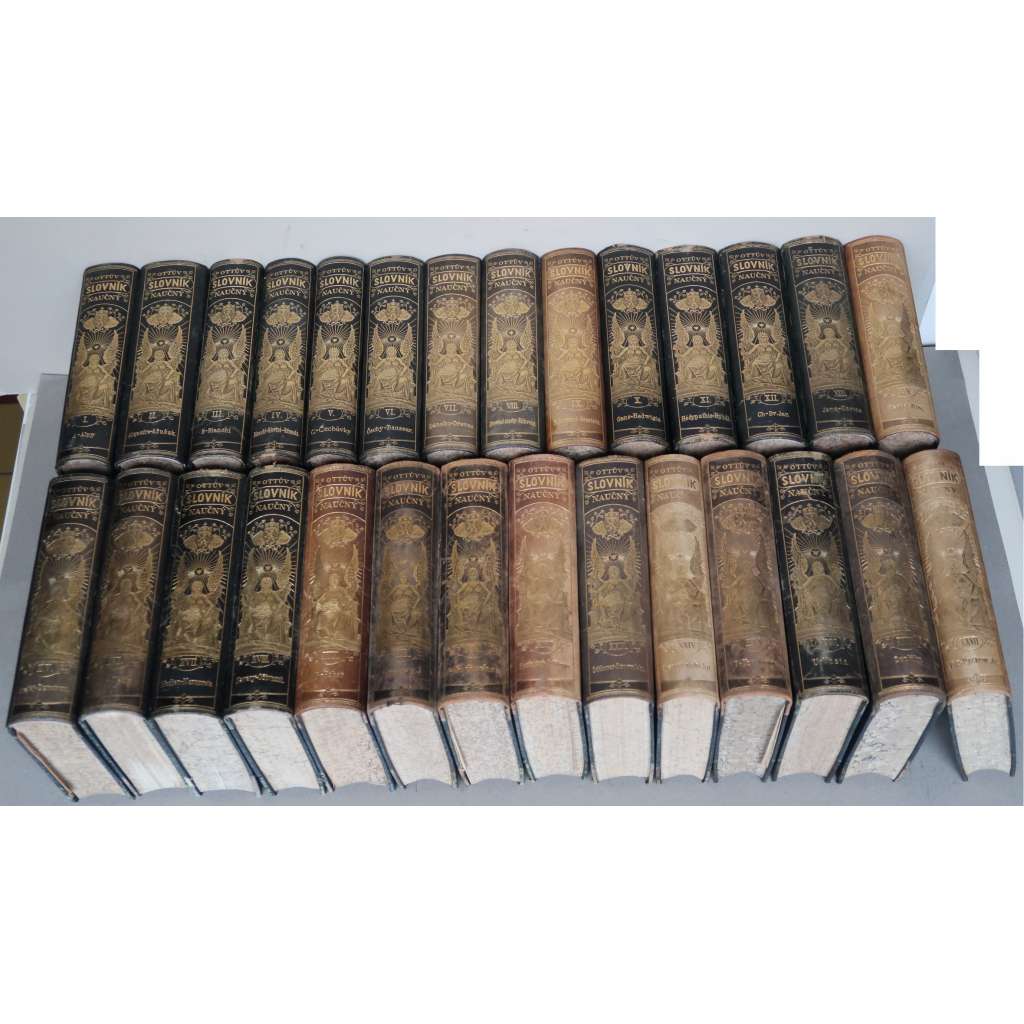 OTTŮV SLOVNÍK NAUČNÝ - KOMPLET 28 SVAZKŮ - základní řada - SLEVA - VAZBA KŮŽE (encyklopedie všech oborů - mj. historie, přírodní vědy, místopis, výkladová hesla)