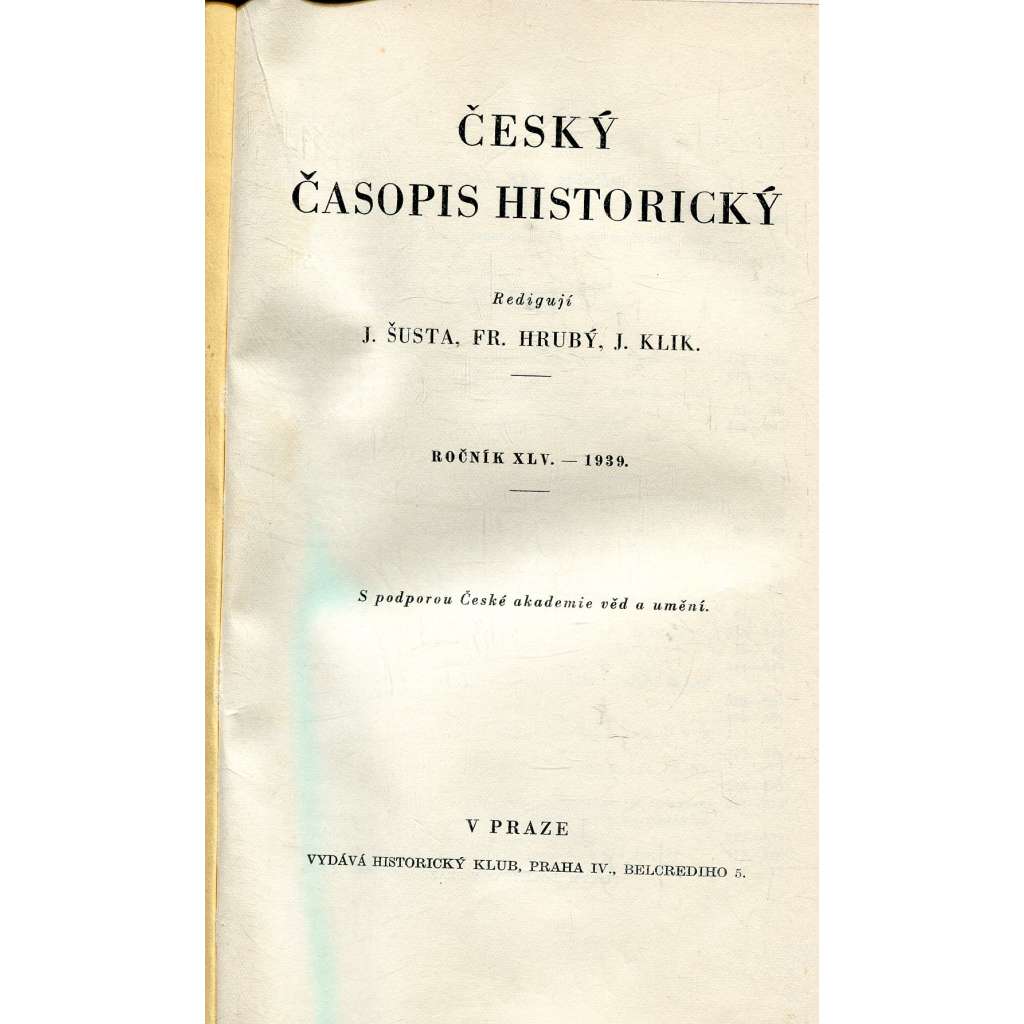 Český časopis historický, ročník XLV./1939