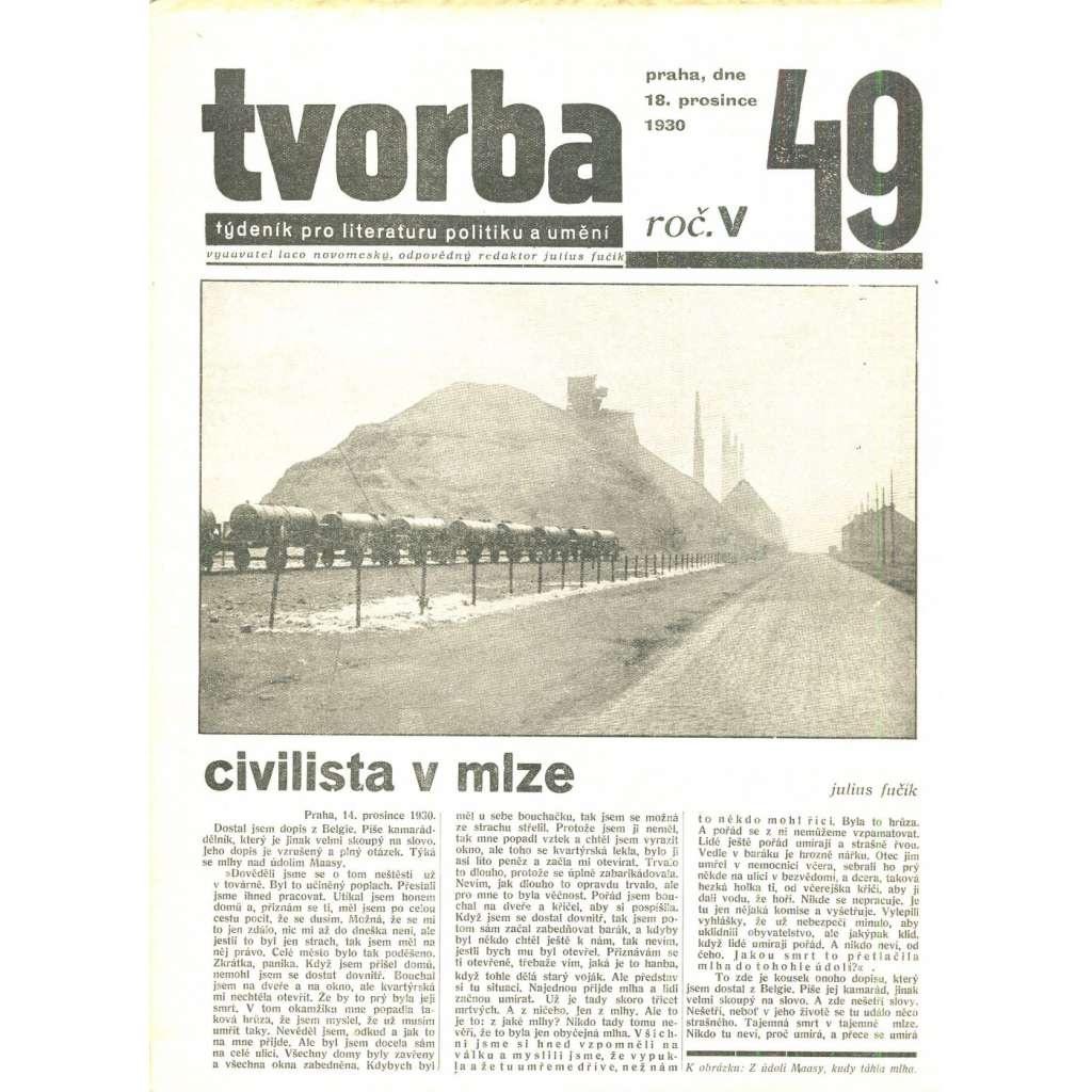 Tvorba, ročník V. (18.12.1930). Týdeník pro literaturu, politiku a umění (časopis)