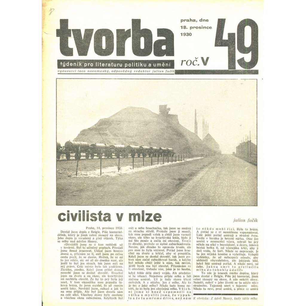Tvorba, ročník V. (18.12.1930). Týdeník pro literaturu, politiku a umění (časopis)