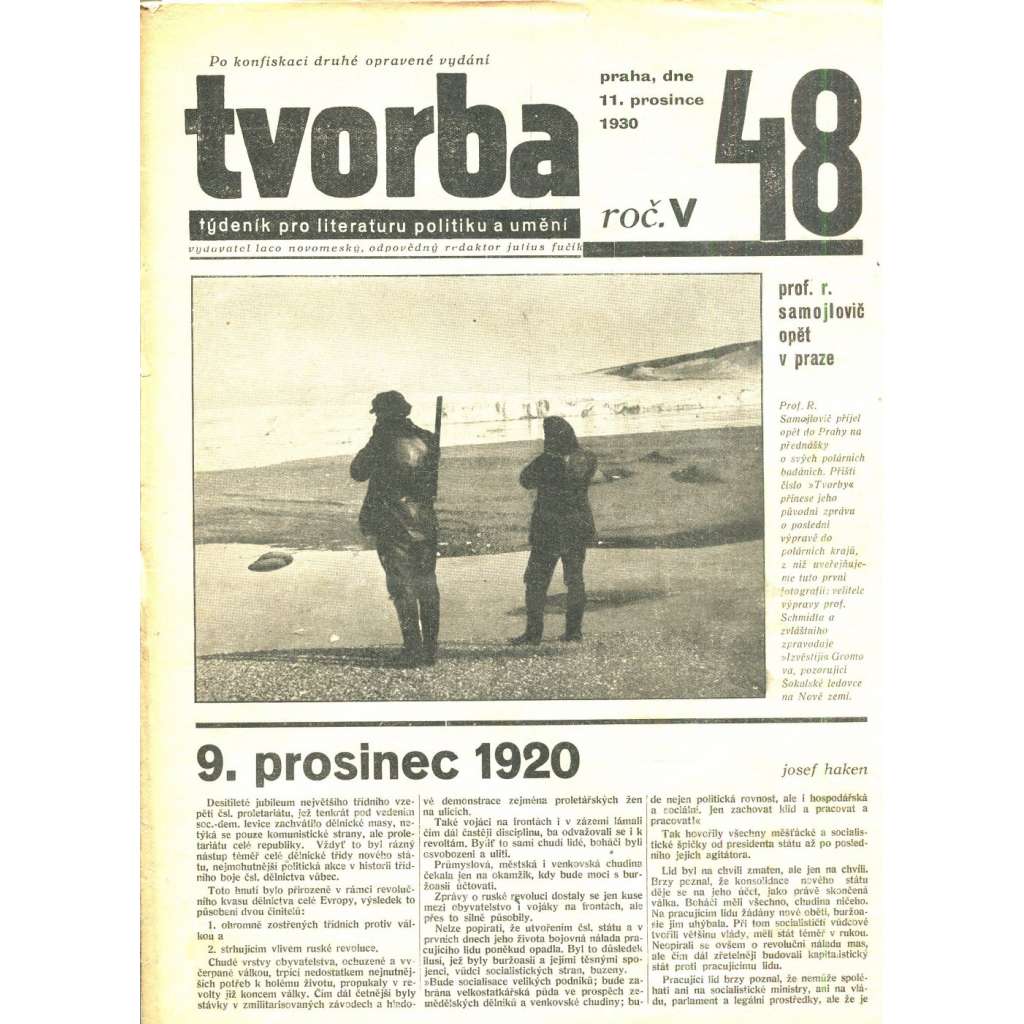 Tvorba, ročník V. (11.12.1930). Týdeník pro literaturu, politiku a umění (časopis)
