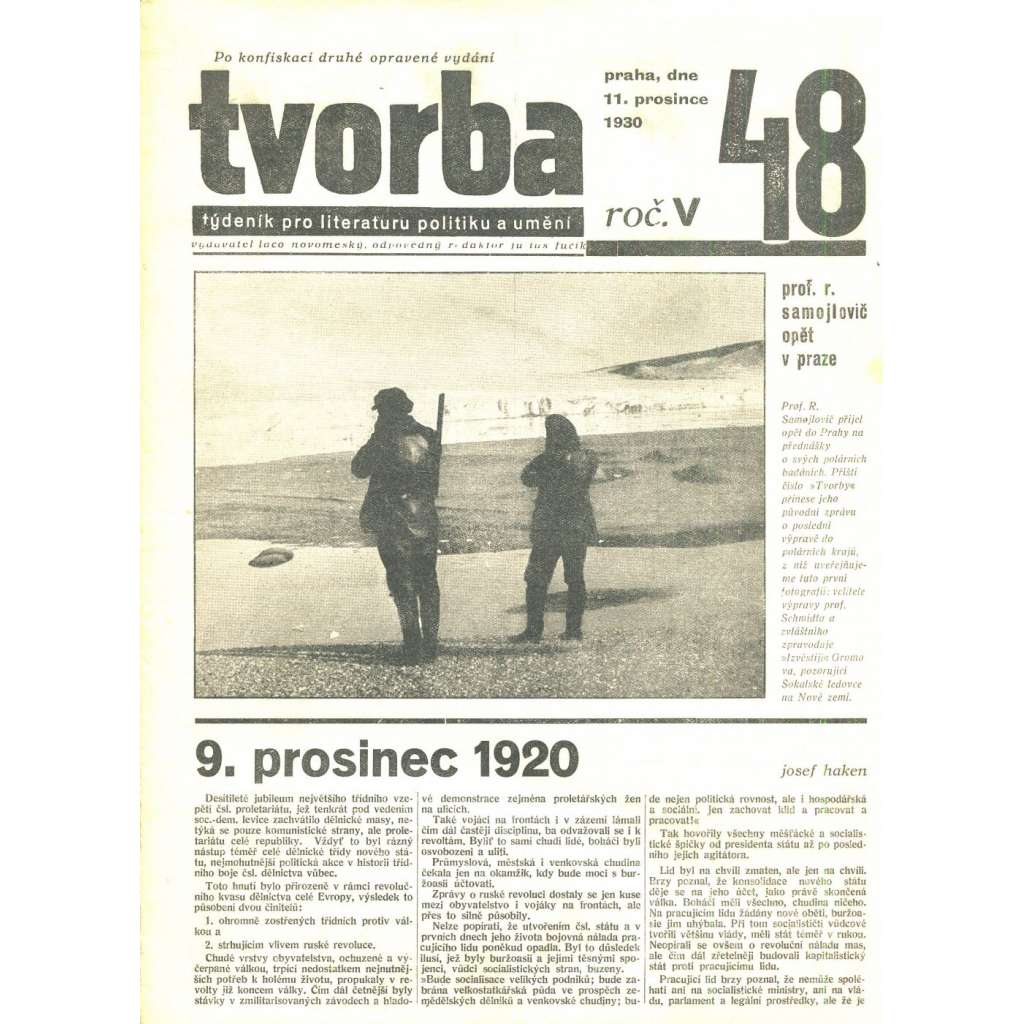 Tvorba, ročník V. (11.12.1930). Týdeník pro literaturu, politiku a umění (časopis)