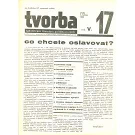 Tvorba, ročník V. (1.5.1930). Týdeník pro literaturu, politiku a umění (časopis)