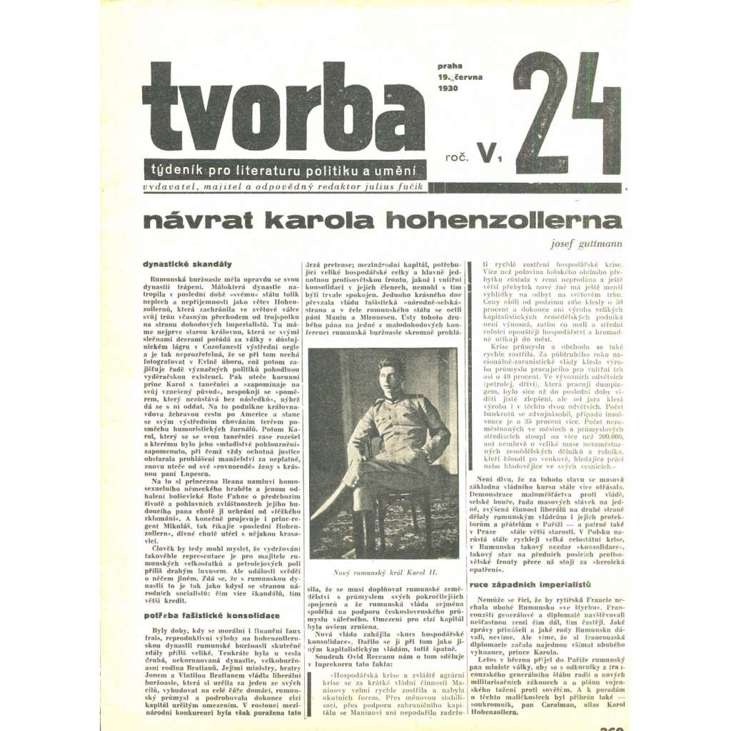 Tvorba, ročník V. (19.6.1930). Týdeník pro literaturu, politiku a umění (časopis)