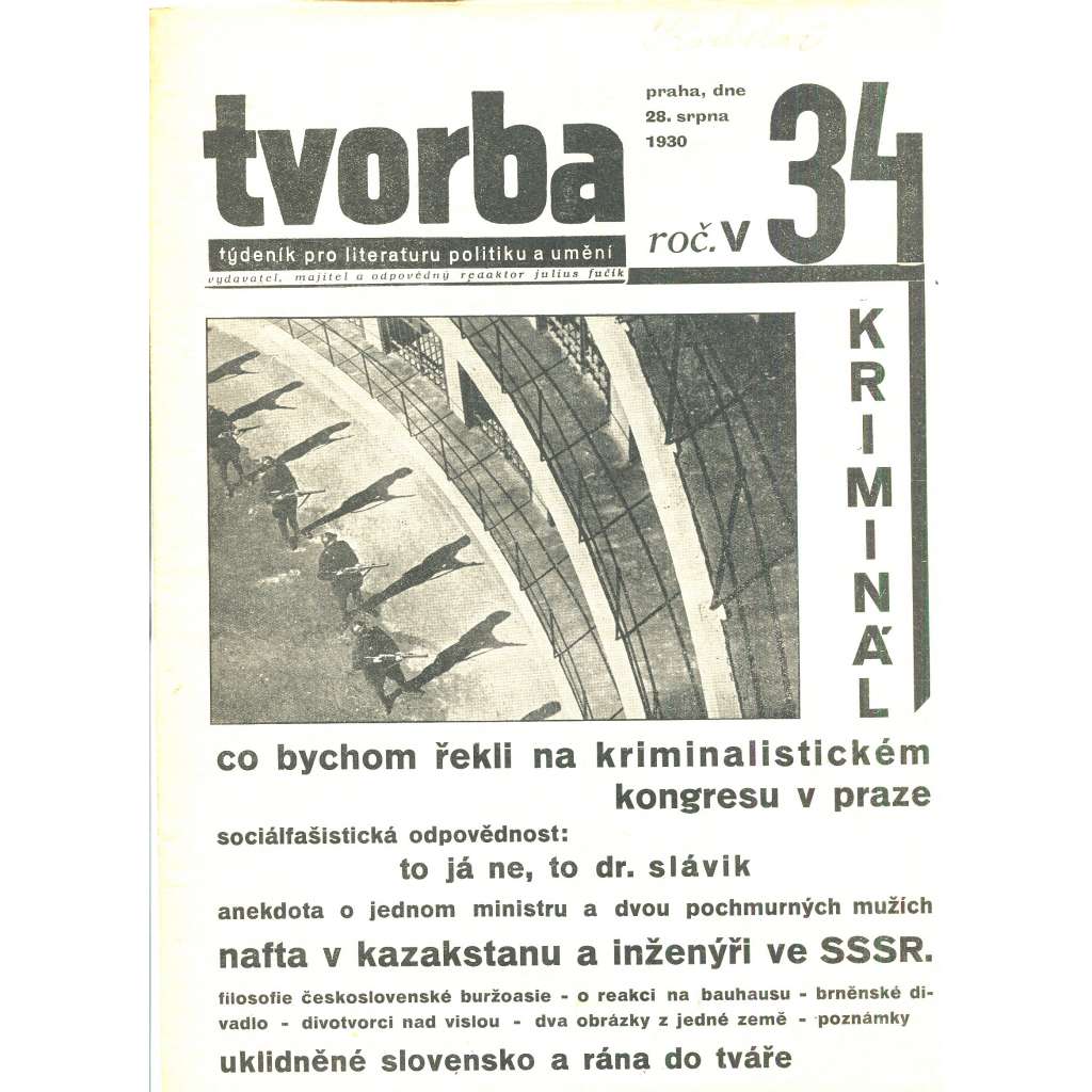 Tvorba, ročník V. (28.8.1930). Týdeník pro literaturu, politiku a umění (časopis)