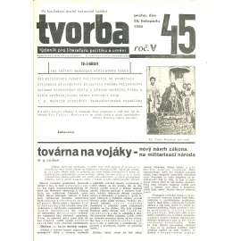 Tvorba, ročník V. (13.11.1930). Týdeník pro literaturu, politiku a umění (časopis)