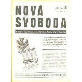 Nová svoboda, ročník XII., číslo 18/1935. List pro informaci hospodářskou, kulturní a politickou