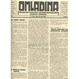 Omladina, ročník IV., číslo 52/1921. Ústřední list československé sociálně-demokratické mládeže dělnické (časopis, staré noviny)