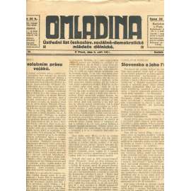 Omladina, ročník IV., číslo 48/1921. Ústřední list československé sociálně-demokratické mládeže dělnické (časopis, staré noviny)
