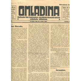 Omladina, ročník IV., číslo 47/1921. Ústřední list československé sociálně-demokratické mládeže dělnické (časopis, staré noviny)
